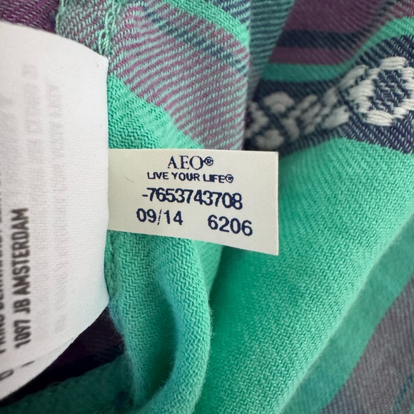 American Eagle Outfitters Teal and Purple Plaid Shirt - Picture 5 of 5